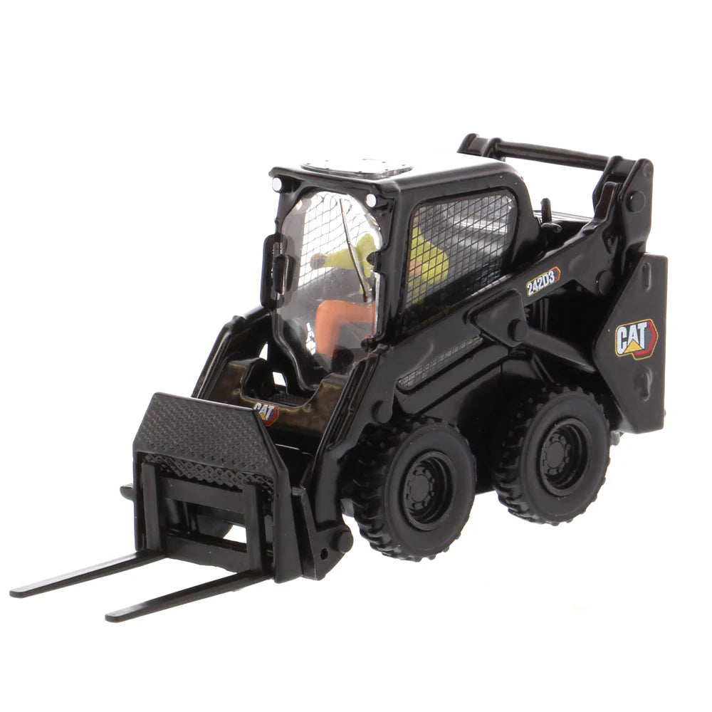 1/50 Scale Diecast Black Cat 242D3 Wheeled Toy Skid Steer With Tools and Operator