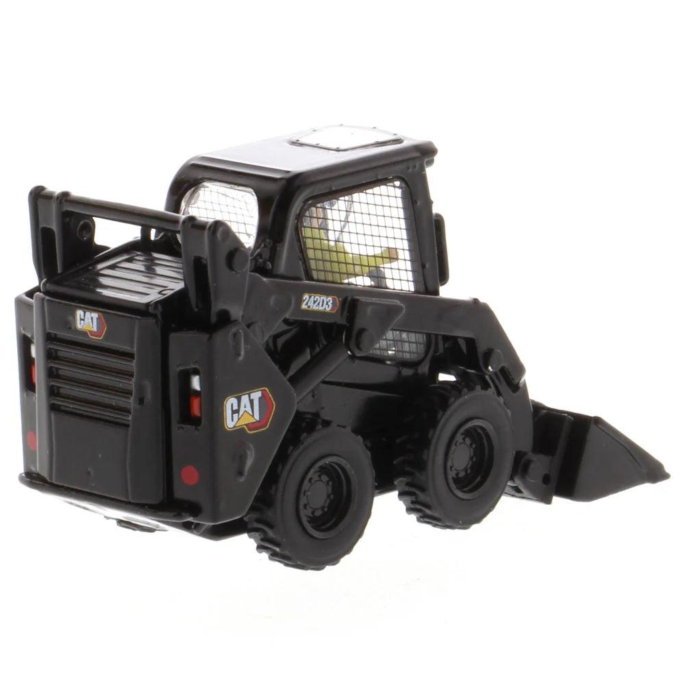 1/50 Scale Diecast Black Cat 242D3 Wheeled Toy Skid Steer With Tools and Operator