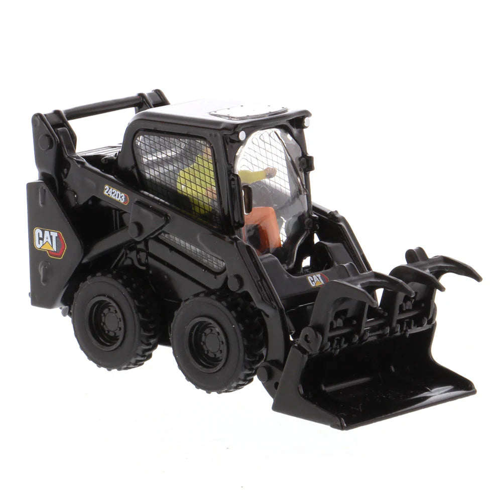 1/50 Scale Diecast Black Cat 242D3 Wheeled Toy Skid Steer With Tools and Operator