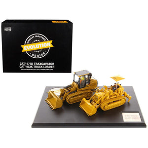 CAT Caterpillar 977D Traxcavator (Circa 1955-1960) and CAT Caterpillar 963K Track Loader (Current) with Operators "Evolution Series" 1/50 Diecast Models by Diecast Masters-0