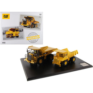 CAT Caterpillar 769 Off-Highway Truck (1963-2006) and CAT Caterpillar 770 Off-Highway Truck (2007-Present) with Operators "Evolution Series" Set of 2 pieces 1/50 Diecast Models by Diecast Masters-0