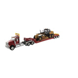 1/50 Scale Red International HX520 Tractor With Lowboy and Cat 12M3 Toy
