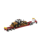 1/50 Scale Red International HX520 Tractor With Lowboy and Cat 12M3 Toy