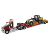 1/50 Scale Red International HX520 Tractor With Lowboy and Cat 12M3 Toy
