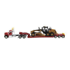 1/50 Scale Red International HX520 Tractor With Lowboy and Cat 12M3 Toy