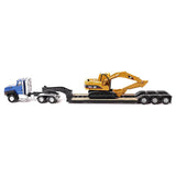 CAT Caterpillar CT660 Day Cab Tractor Blue Metallic with Lowboy Trailer and CAT 315C L Hydraulic Excavator Yellow 1/87 (HO) Diecast Model by Diecast Masters-2