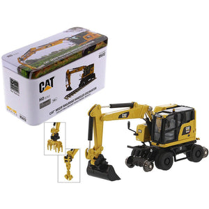 CAT Caterpillar M323F Railroad Wheeled Excavator with 3 Accessories (Safety Yellow Version) "High Line" Series 1/87 (HO) Scale Diecast Model by Diecast Masters-0