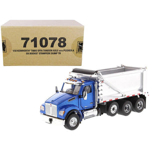 Kenworth T880S SFFA Tandem Axle with Pusher Axle OX Stampede Dump Truck Blue and Chrome "Transport Series" 1/50 Diecast Model by Diecast Masters-0